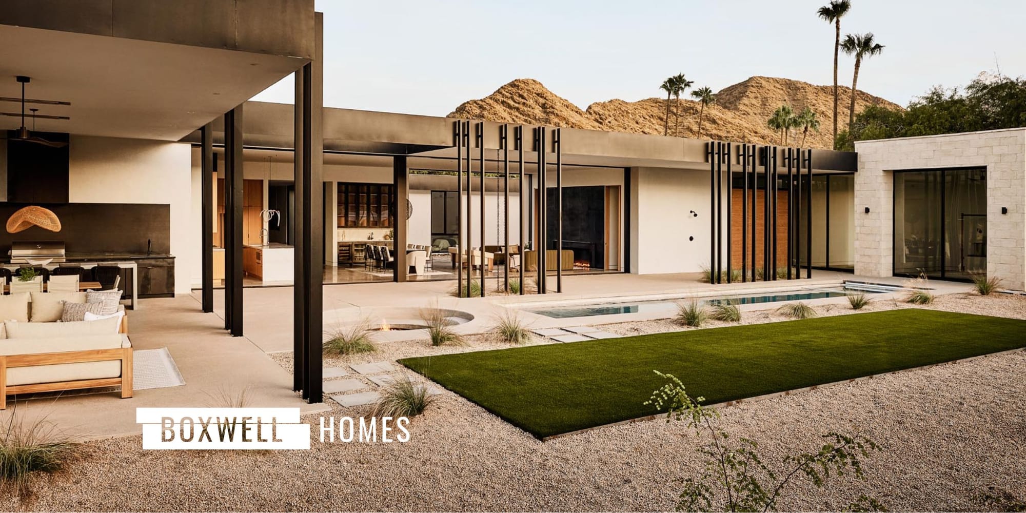 backyard of million dollar custom house, desert contemporary style